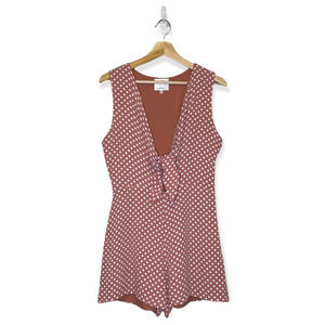 Revolve Privacy Please Romper Sleeveless Polka-Dot Deep V Front Tie Casual Sz M